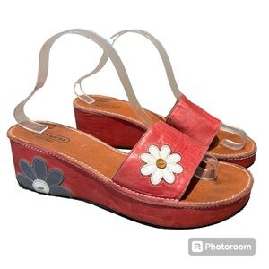Women’s Coach Daisy Red Leather Wedge Sandal
